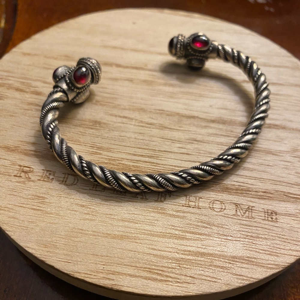 Braided Silver Cable Bangle - Cabernet - image 1